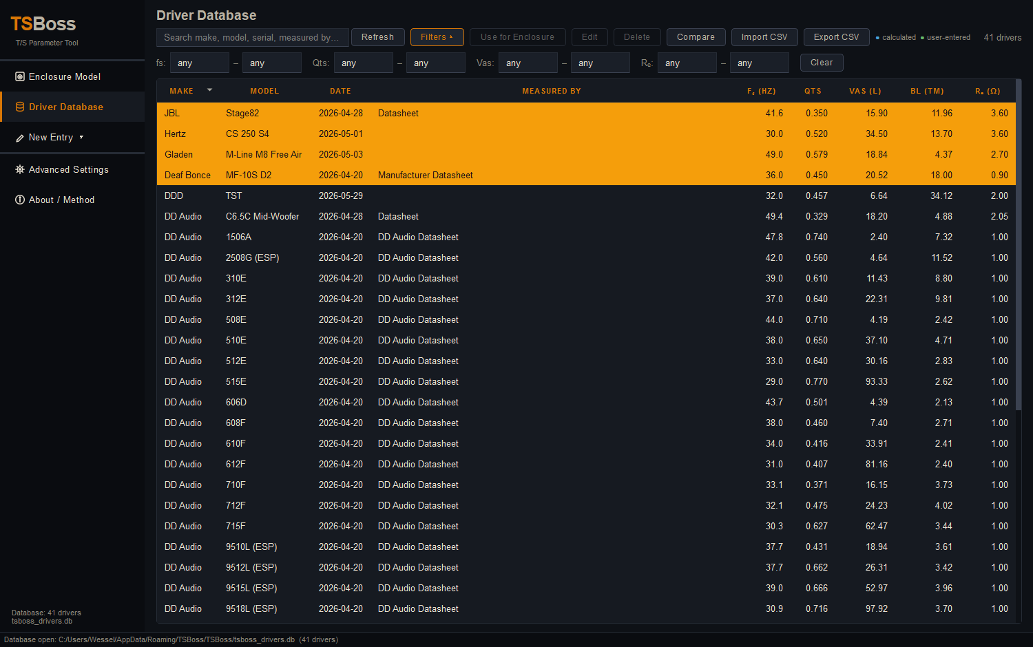 TSBoss driver database list
